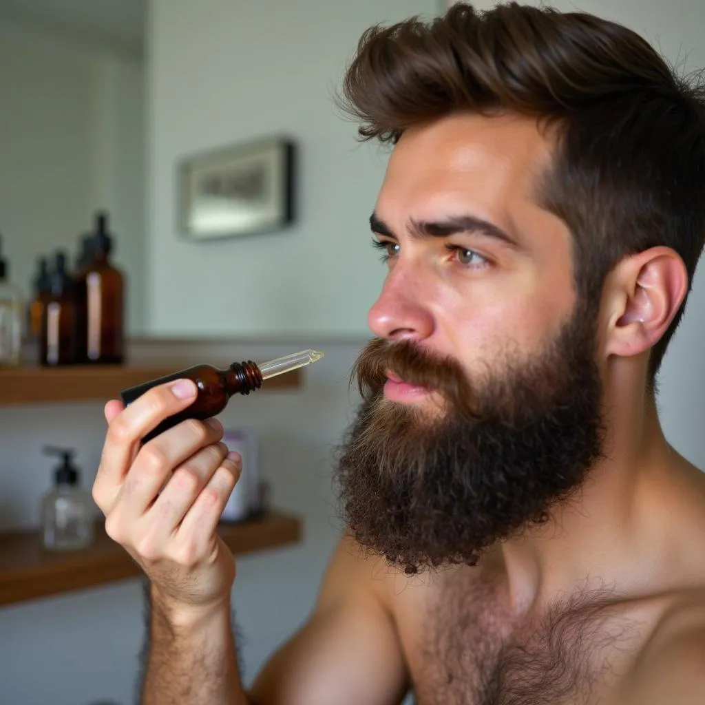 Applying Beard Oil with a Dropper