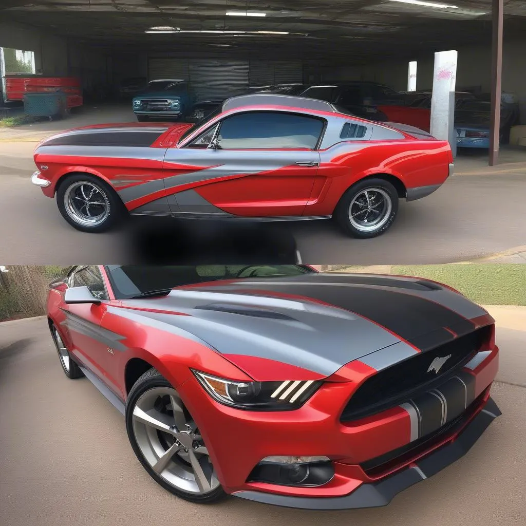 A classic Ford Mustang wrapped in Arizona red and silver