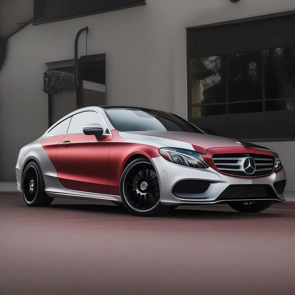 A stunning Arizona red and silver car wrap on a Mercedes-Benz C-Class