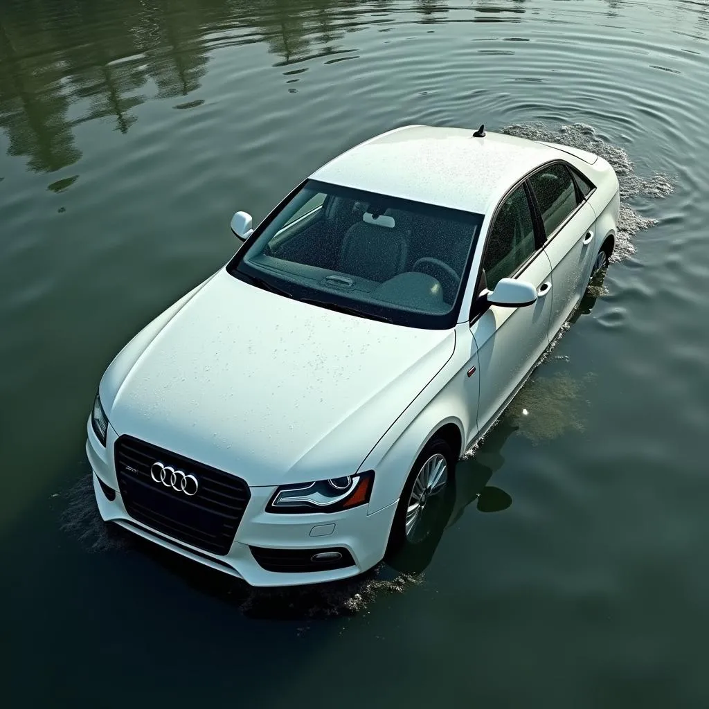 Submerged Audi A4 after accident