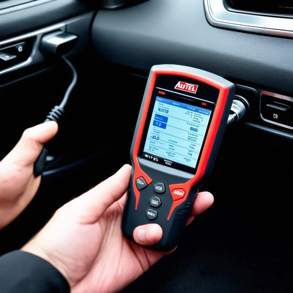 Autel 519 scanner with a vehicle