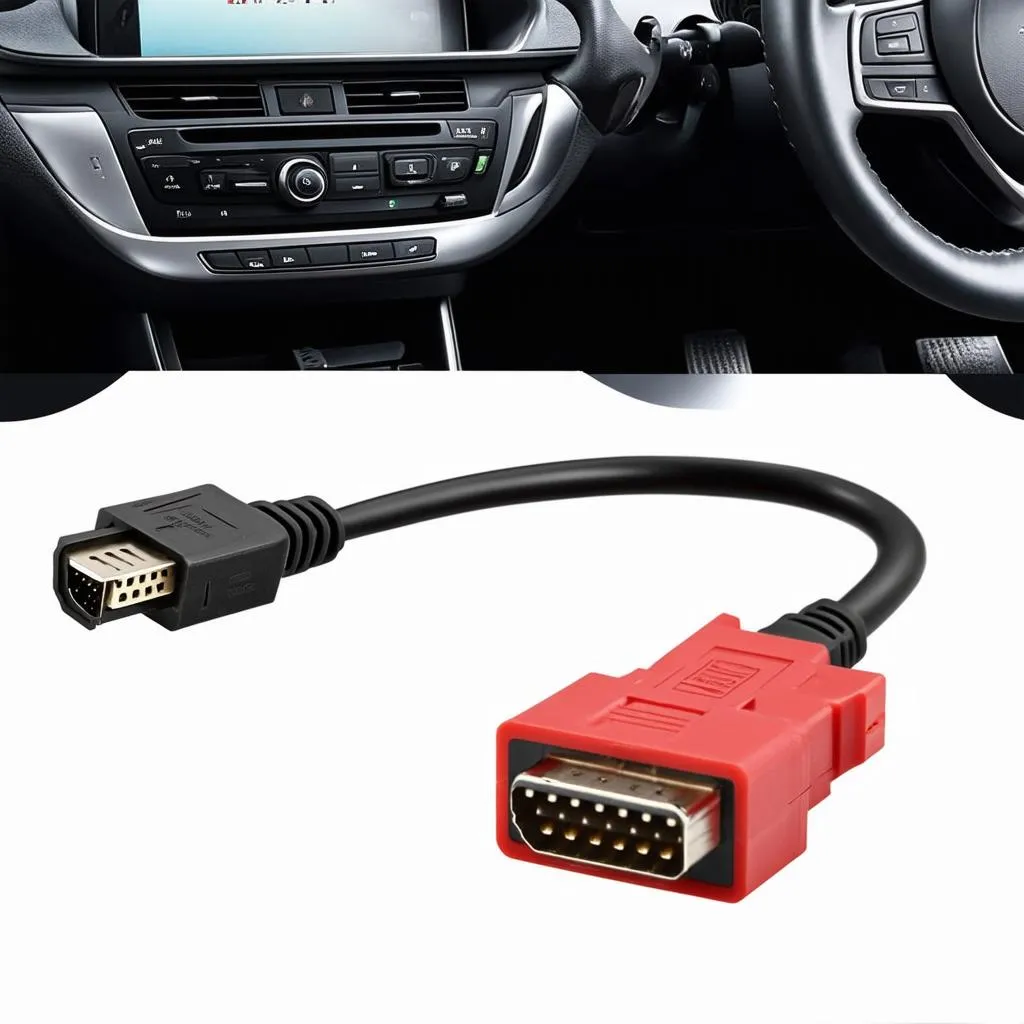 Autel 708 cable connected to a car's OBD-II port