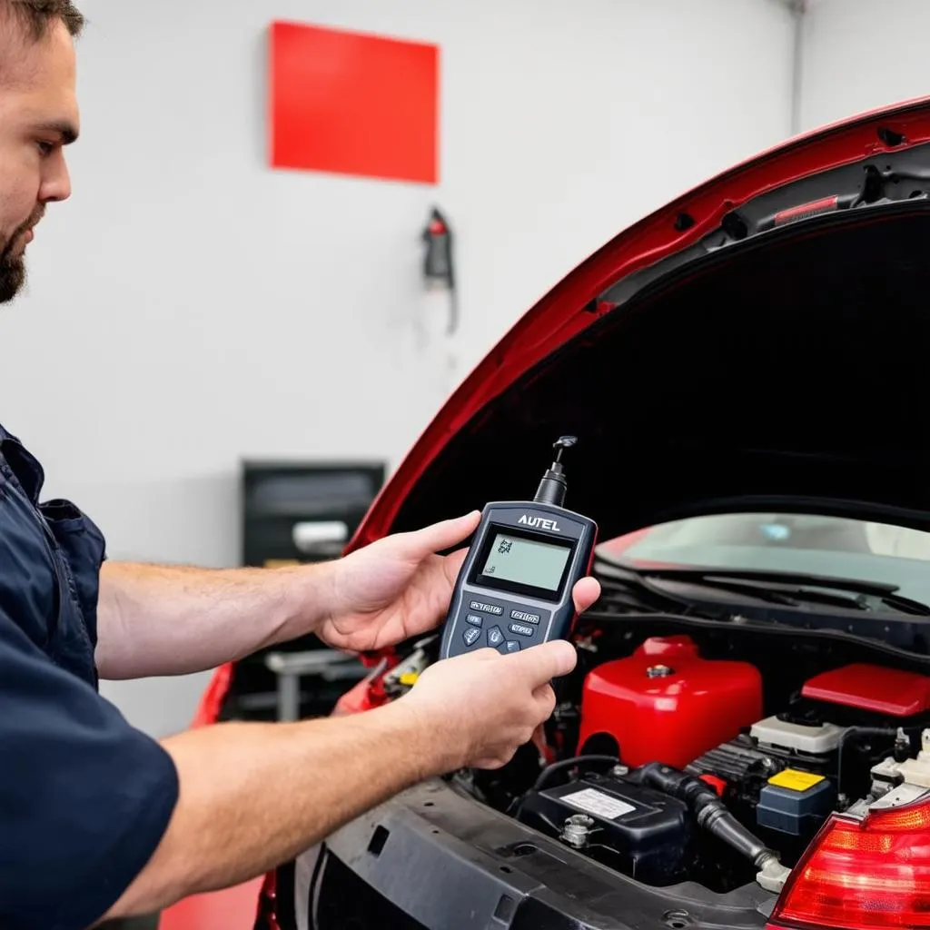 Autel AL301 being used to diagnose a car