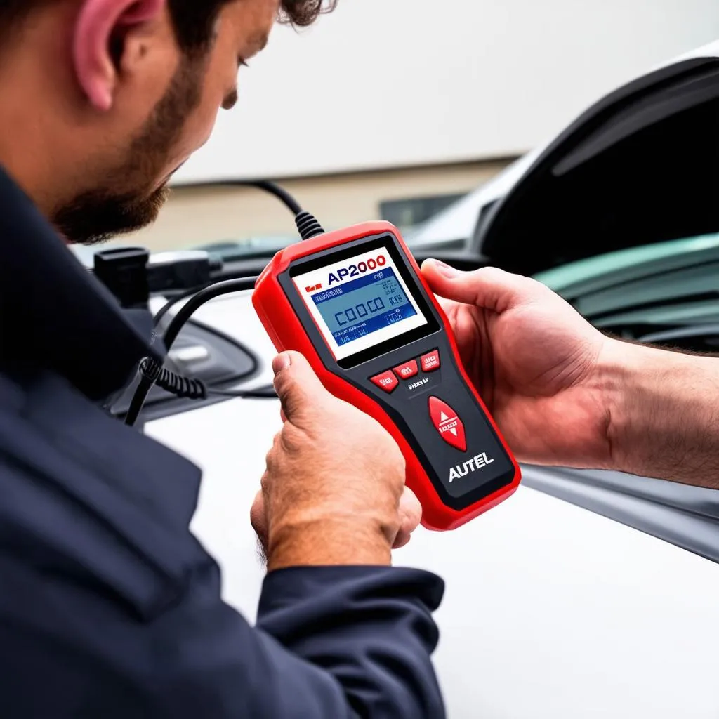 Autel AP200 ABS being used on a car