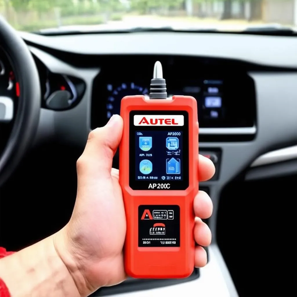 Holding the Autel AP200C