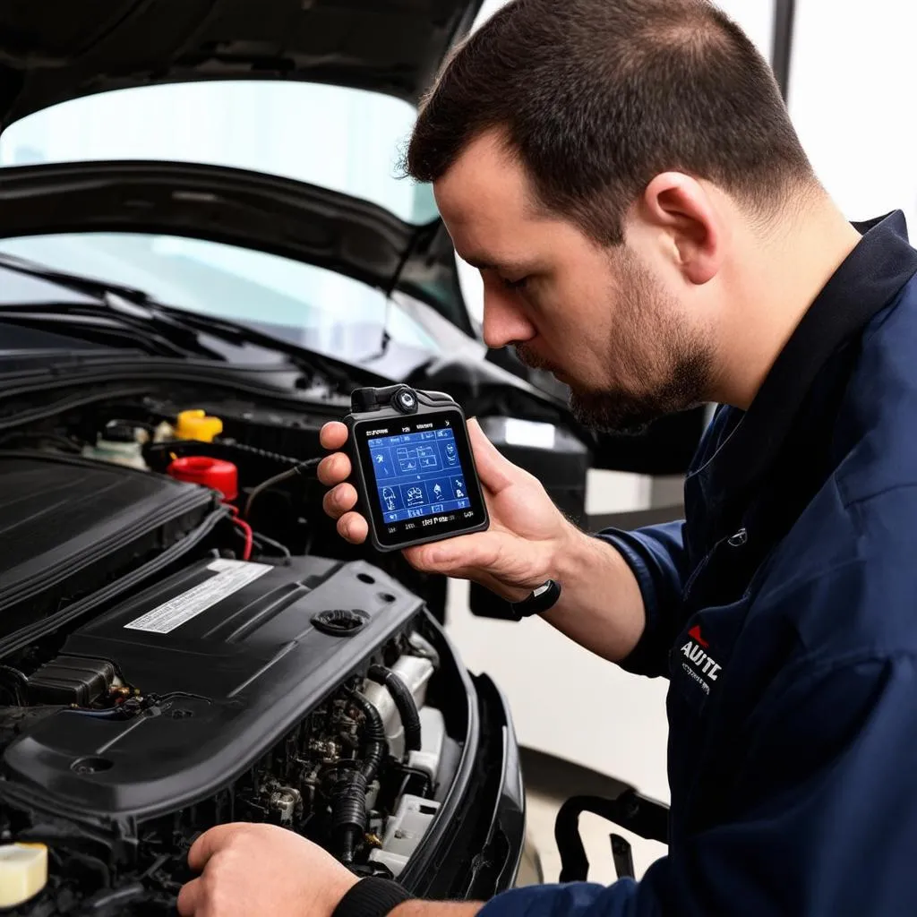 A mechanic using Autel borescope software to diagnose a car problem