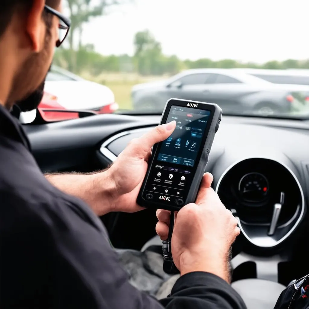 Car Owner Using Autel Scanner