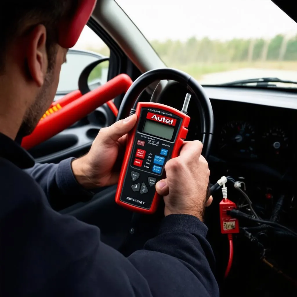 Automotive Technician using Autel Current Clamp