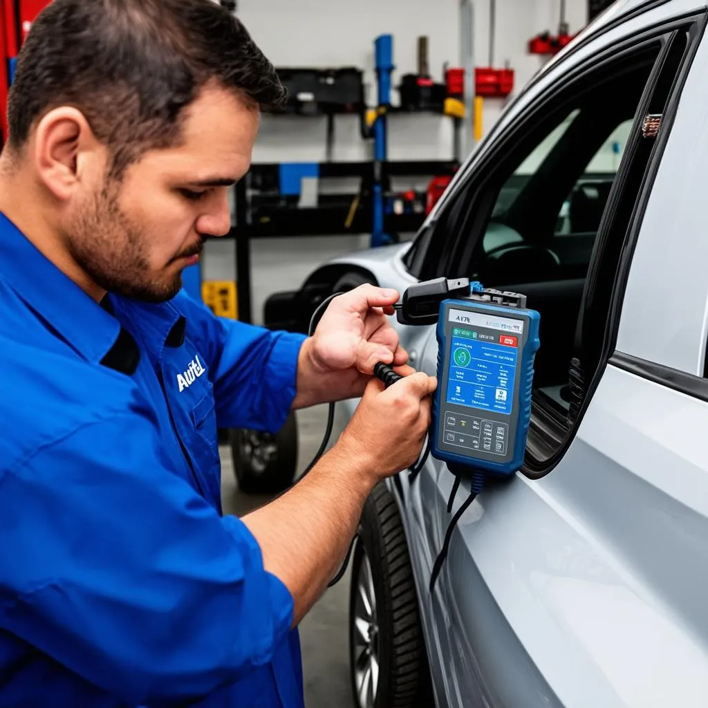 Mechanic using Autel Diagnostic Tester