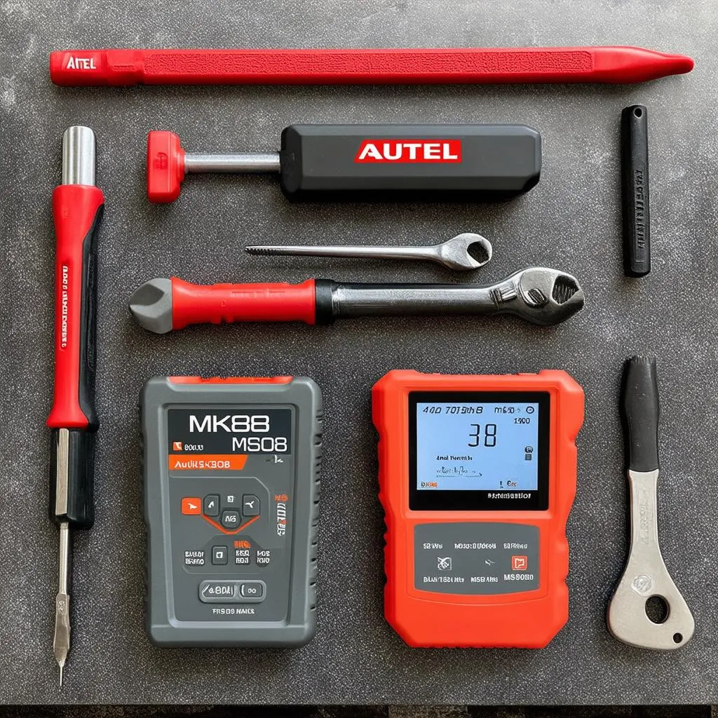 Different Autel diagnostic tools on a workbench