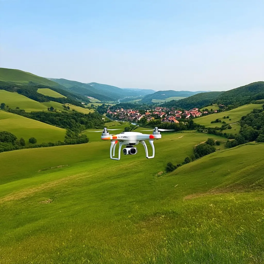 Autel drone flying over a picturesque landscape