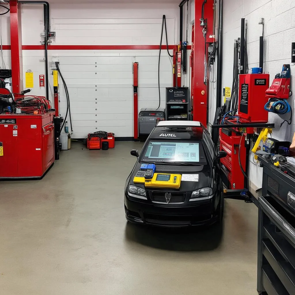 Auto repair garage with diagnostic tools