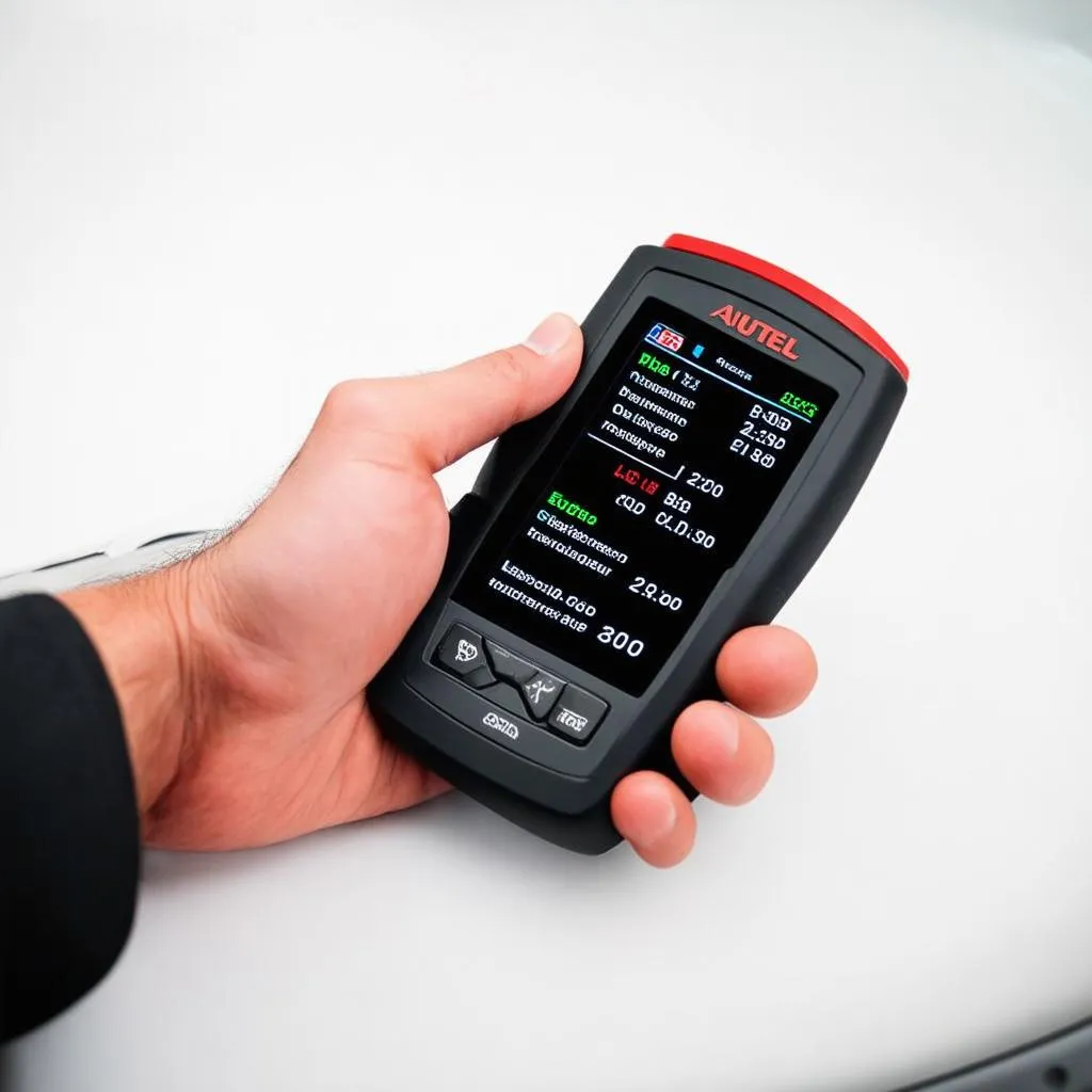 Autel EBS301 being used to diagnose a European car