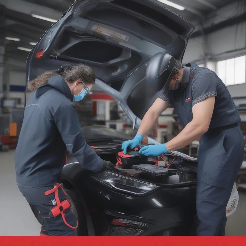 mechanic using autel ev kit