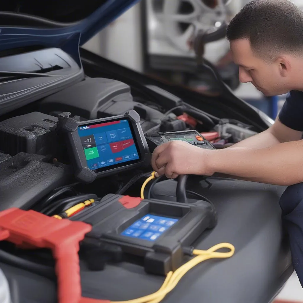 Mechanic Using Autel IM608 Pro