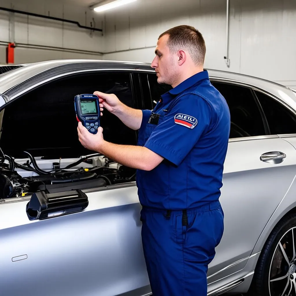 Mechanic using Autel JP701 scanner