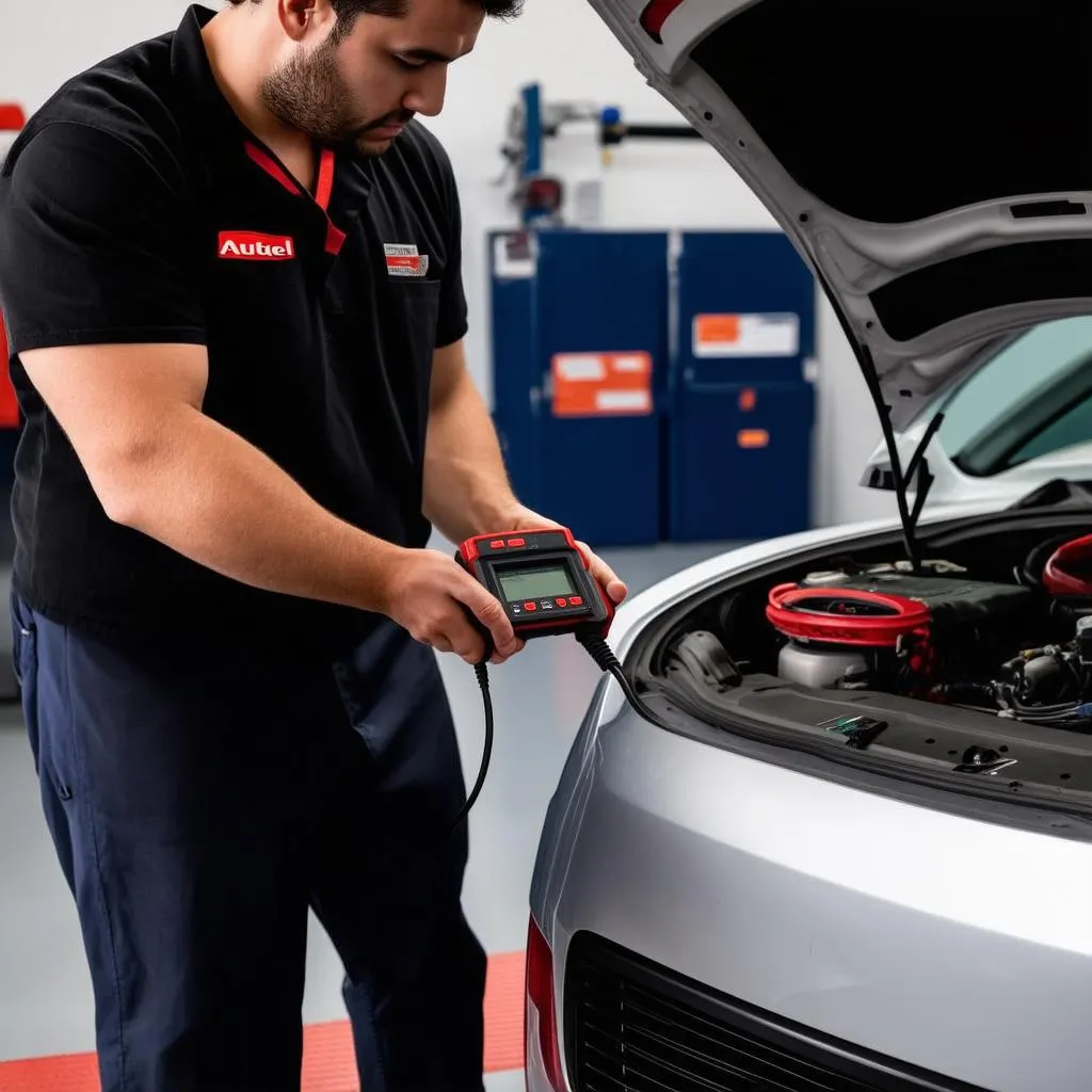 Mechanic Using Autel MaxiDiag Elite