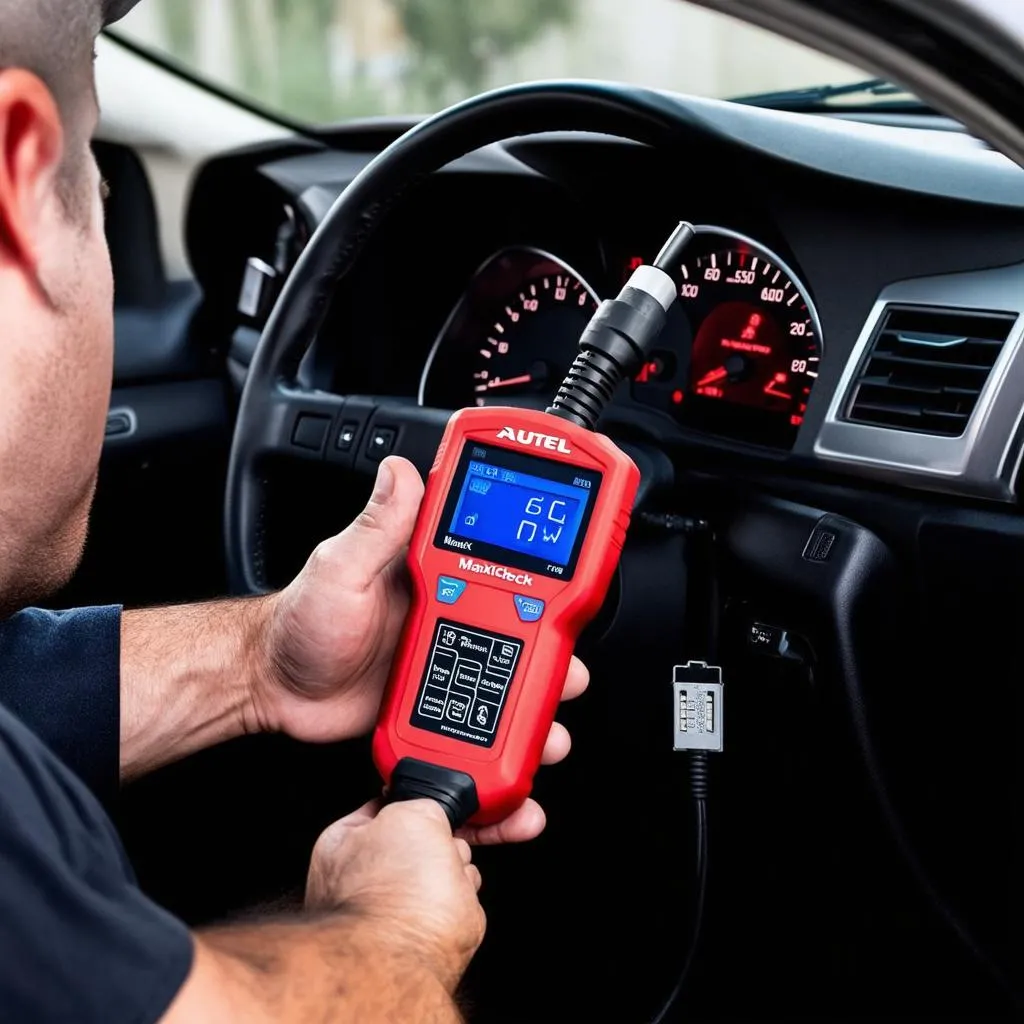 Autel MaxiCheck Pro connected to a car's OBD-II port