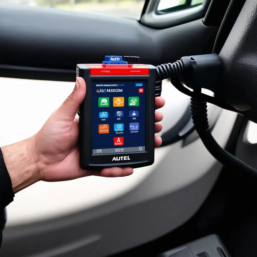 Autel MaxiCOM MK808TS connected to OBDII port