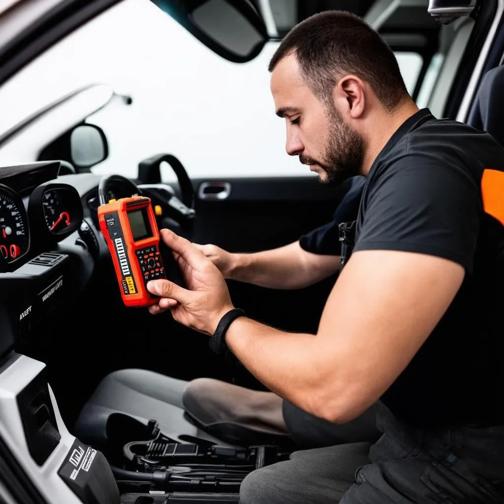 Car Mechanic using Autel MaxiCOM 808