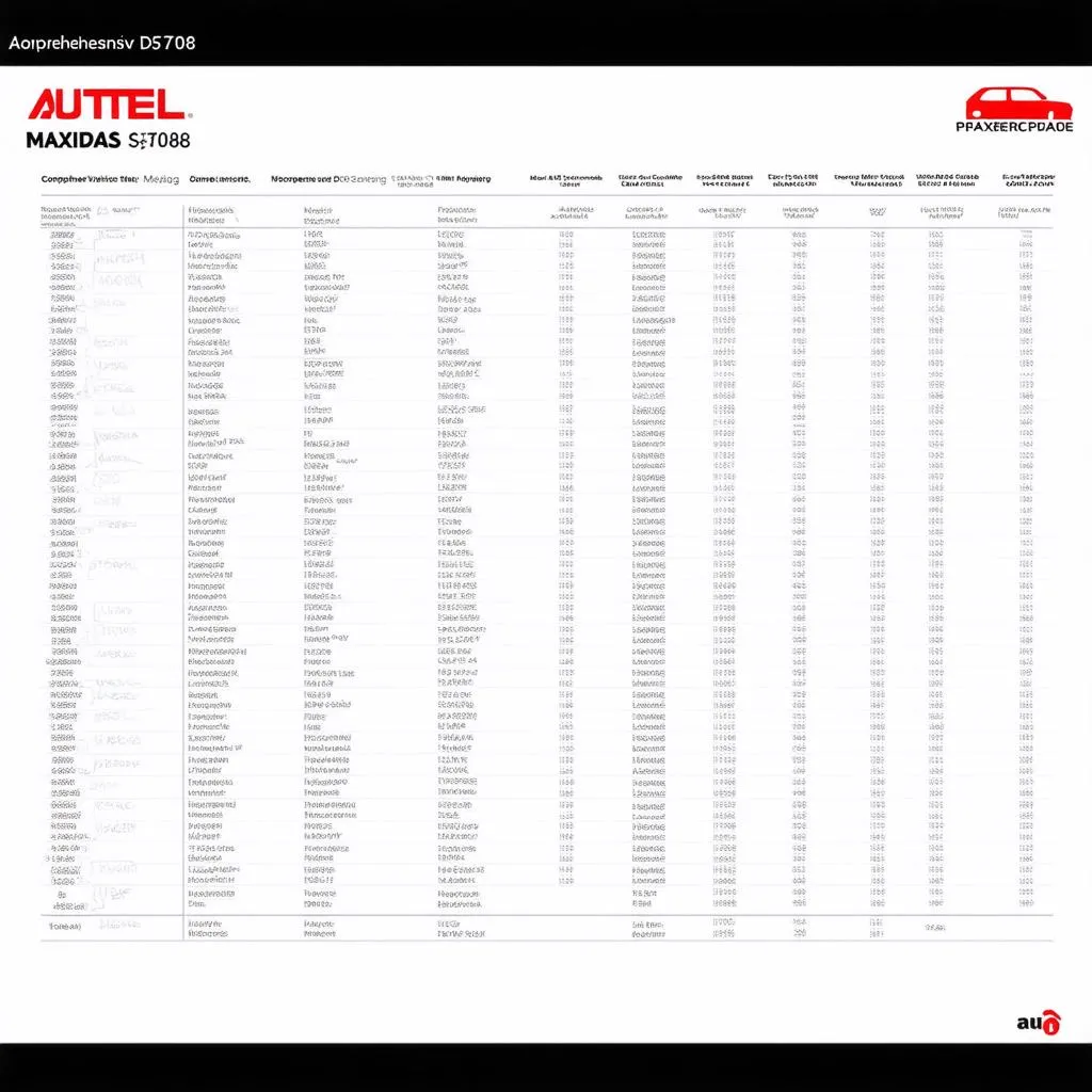 Autel Maxidas DS708 vehicle coverage chart