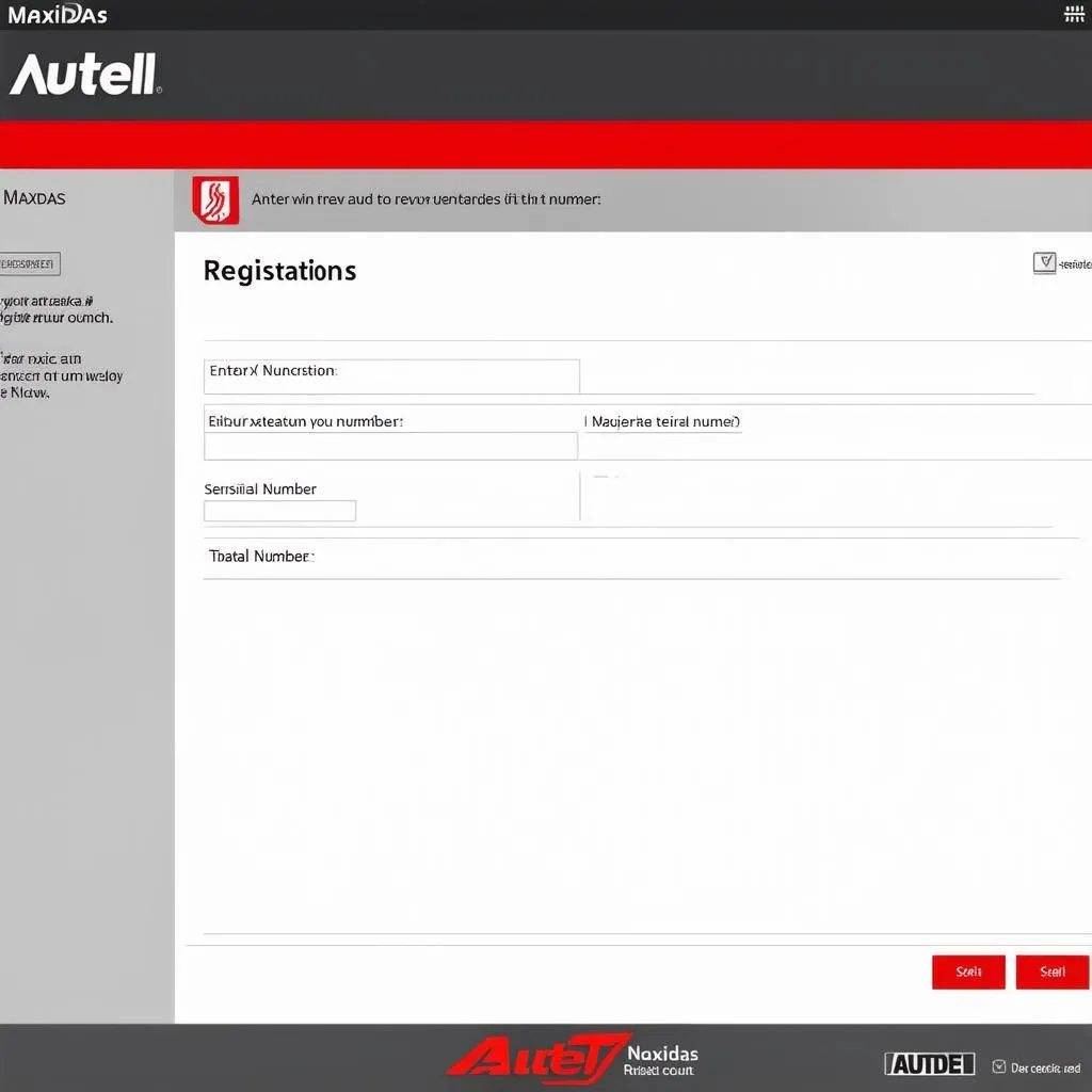 Autel Maxidas Registration Screen