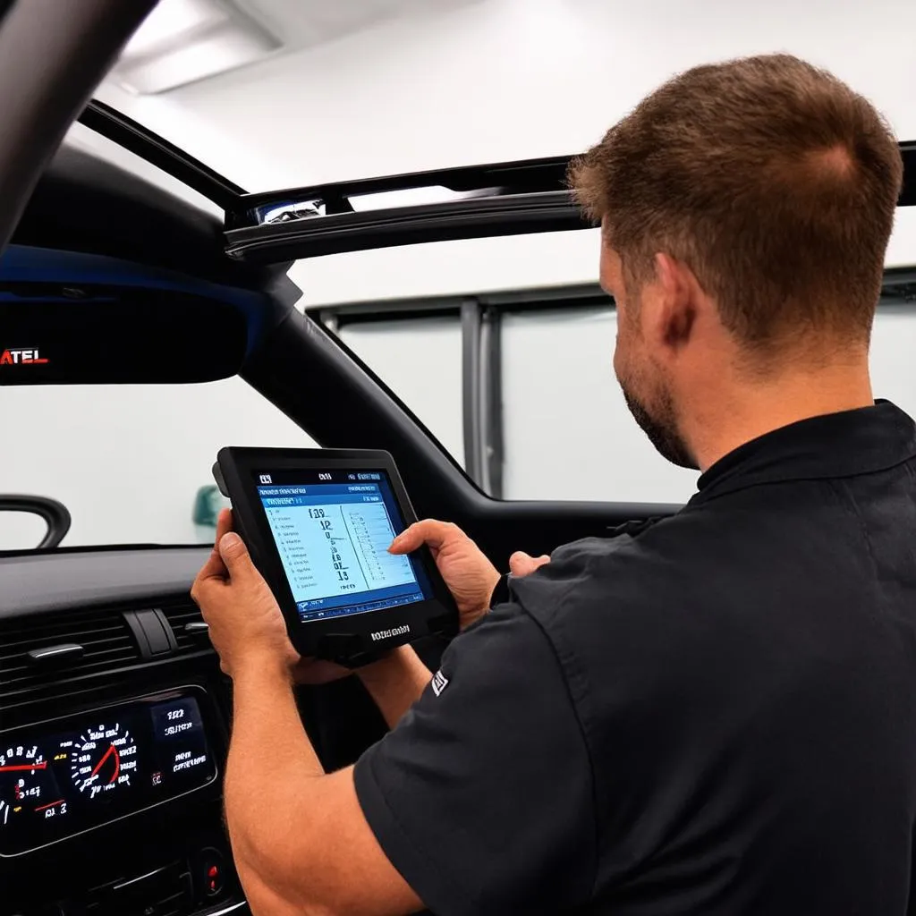 Mechanic Using Autel MaxiDiag Elite Software