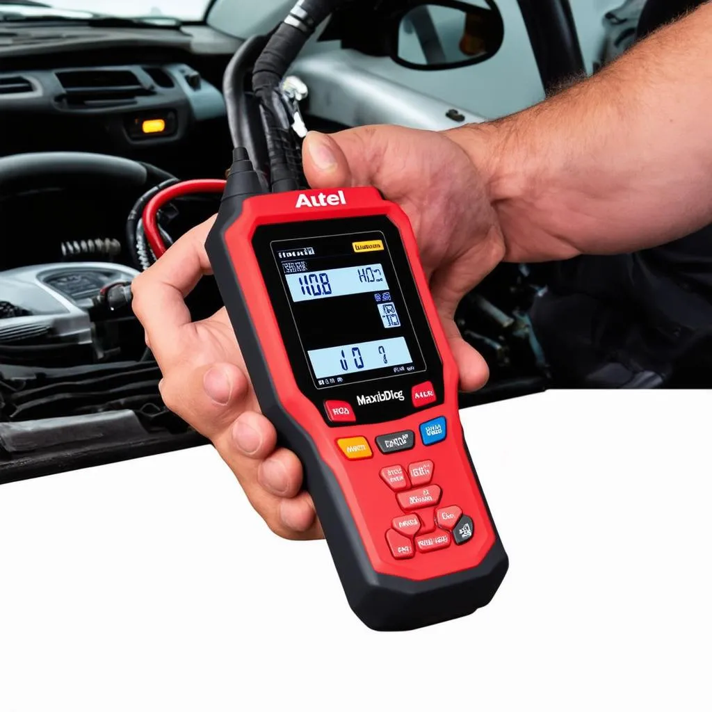 Autel MaxiDiag MD808 Pro being used to diagnose a car