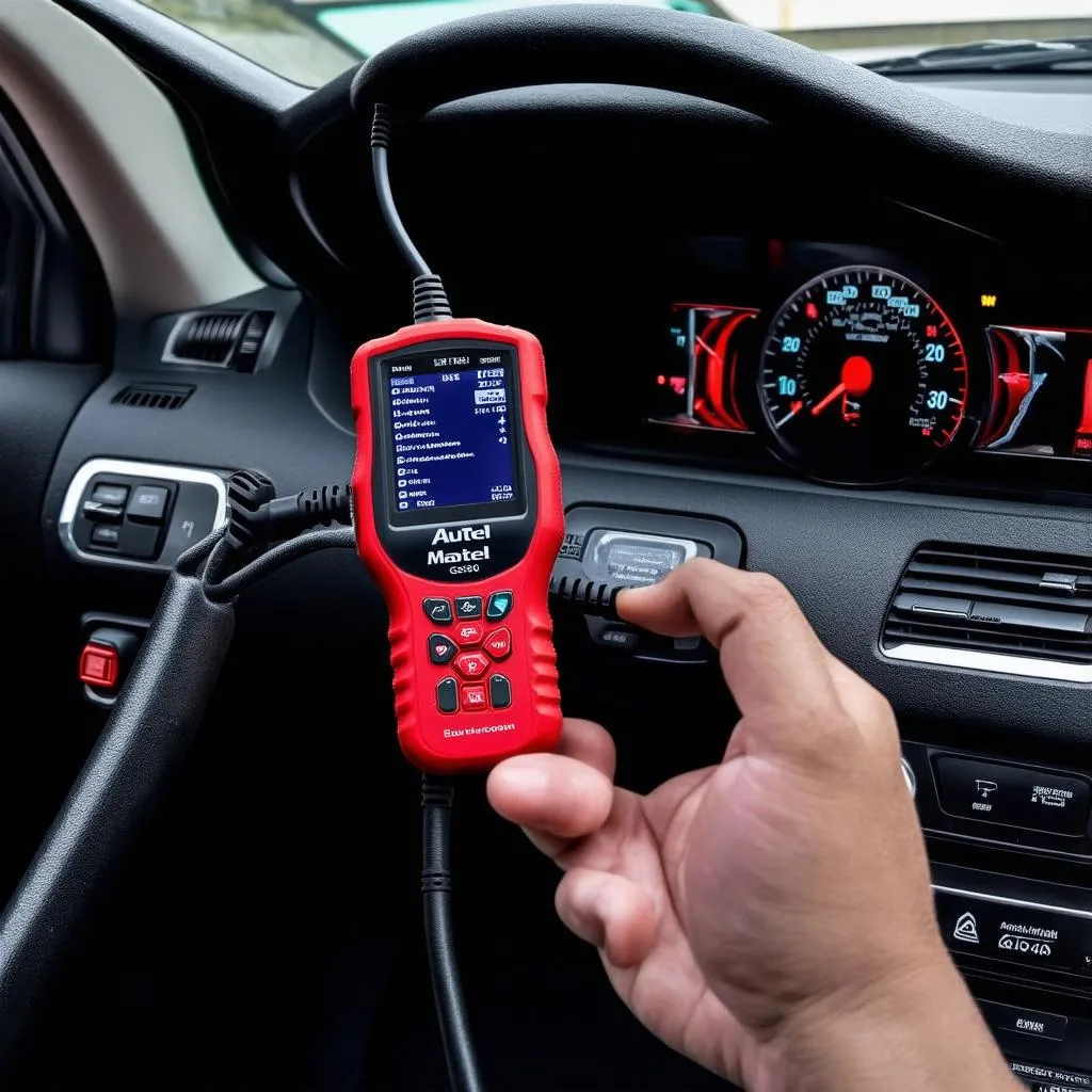 Autel MaxiScan GS500 connected to a car's OBD2 port