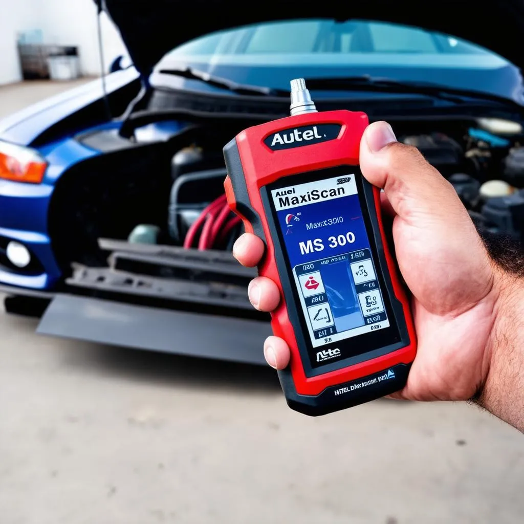 Mechanic holding an Autel MaxiScan MS300