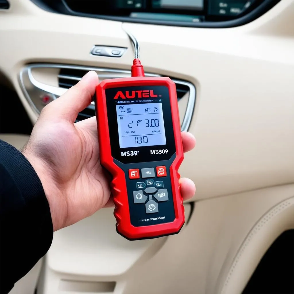 Autel MaxiScan MS309 car OBD2 diagnostics scanner in hand