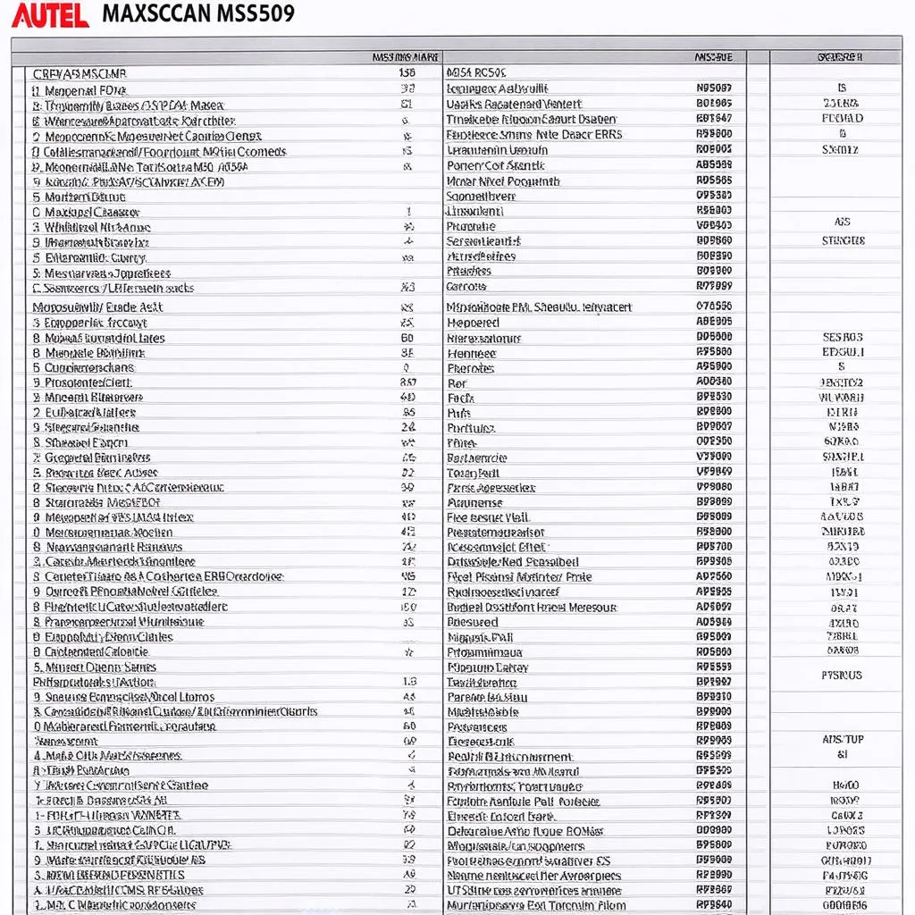 Autel MaxiScan MS509 ABS Compatibility Chart