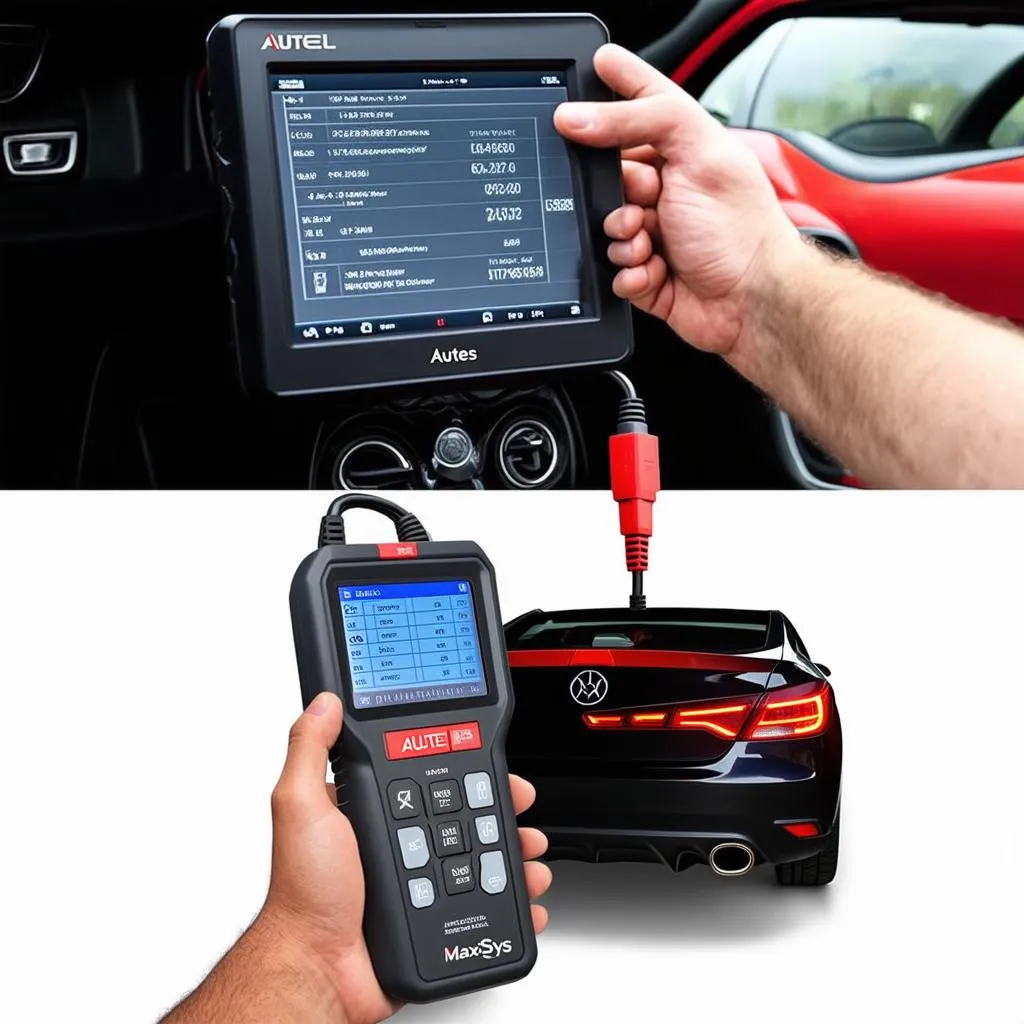 Autel MaxiSys being used to diagnose a car