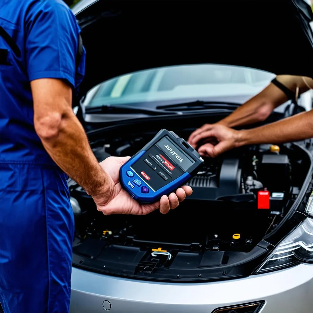 Mechanic Using Autel MaxiSys Elite