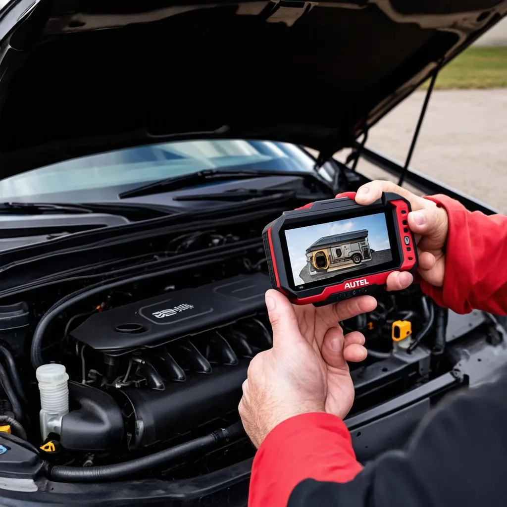 Automotive professional using Autel MaxiSys Mini Scope