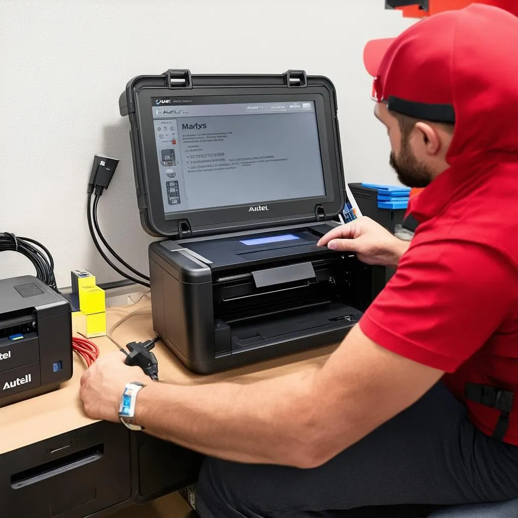 Autel MaxiSys Pro connected to a printer