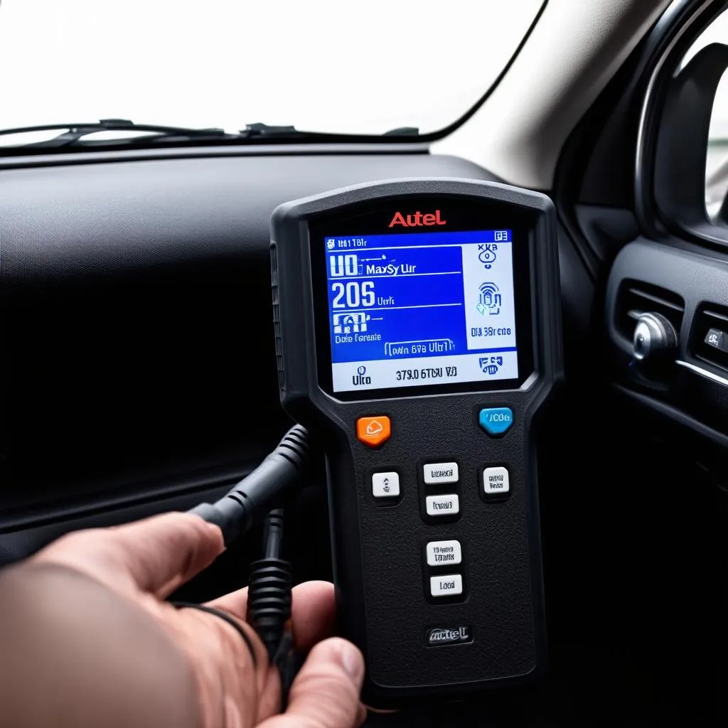 Autel MaxiSys Ultra connected to a car's OBD-II port