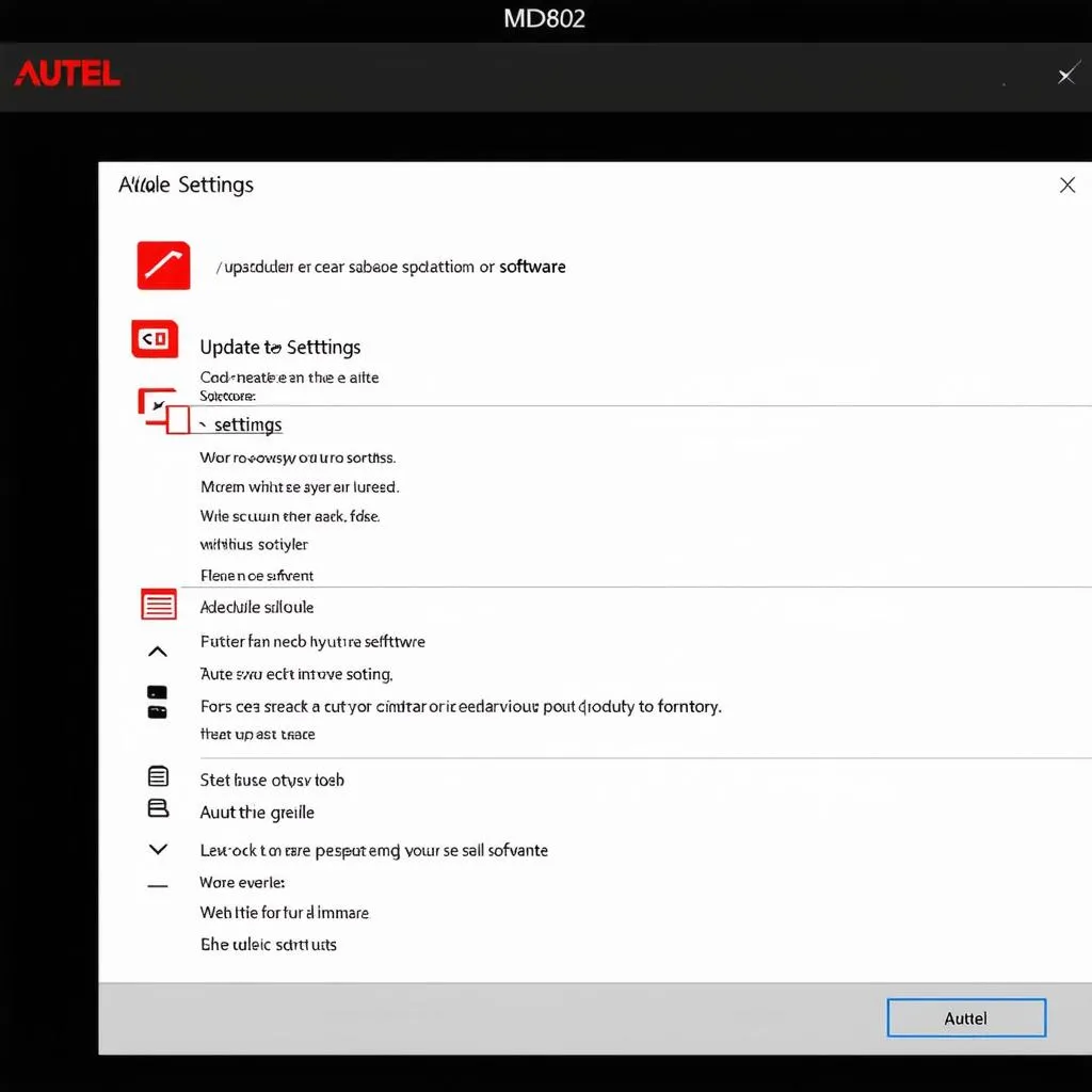 Autel MD802 Update Settings Menu