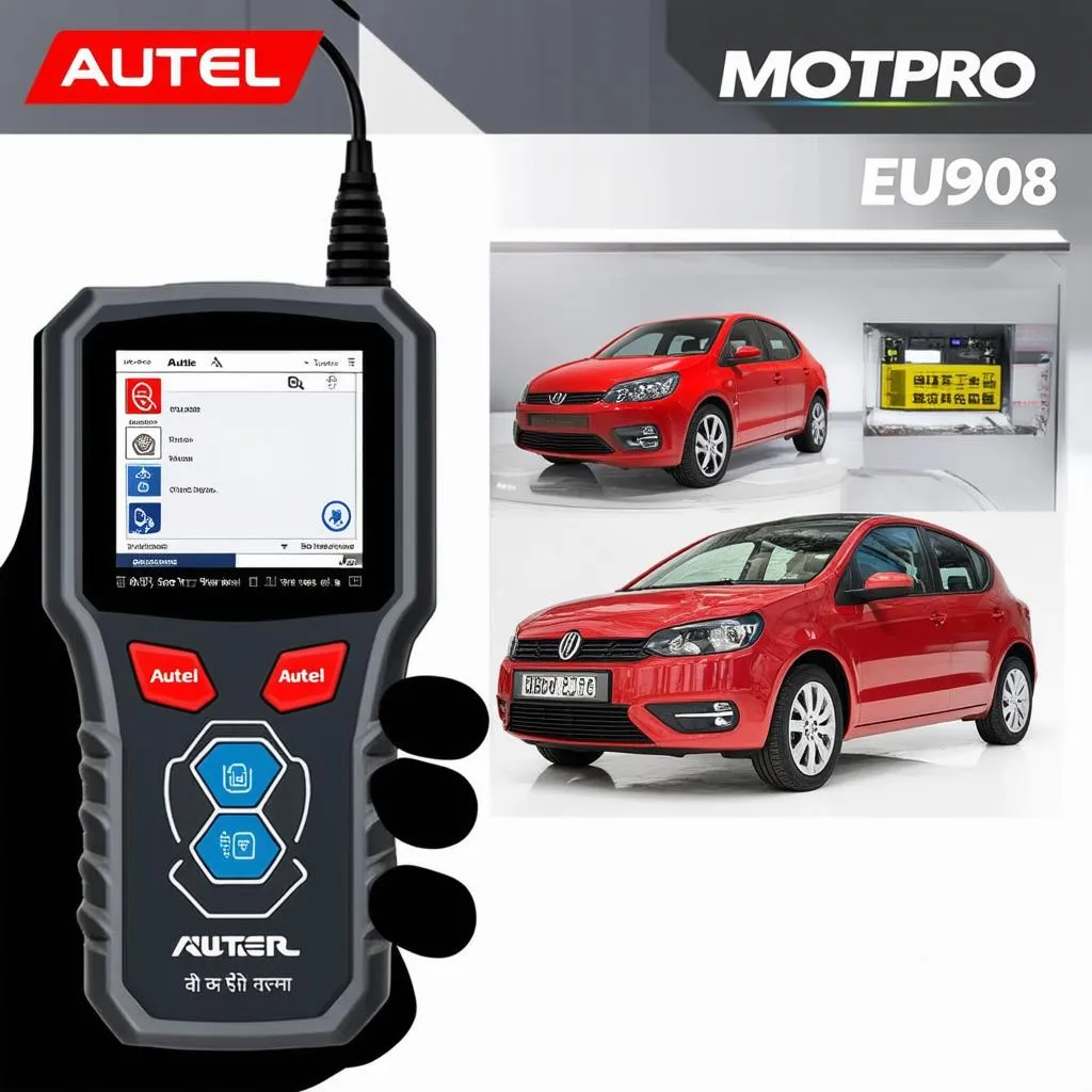 Autel Motpro EU908 scanner connected to a laptop