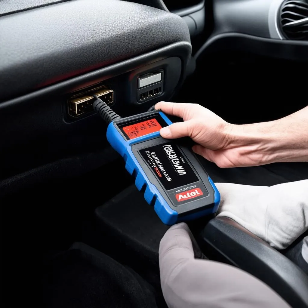 Autel MS309 Scanner Connected to a Vehicle's OBD-II Port