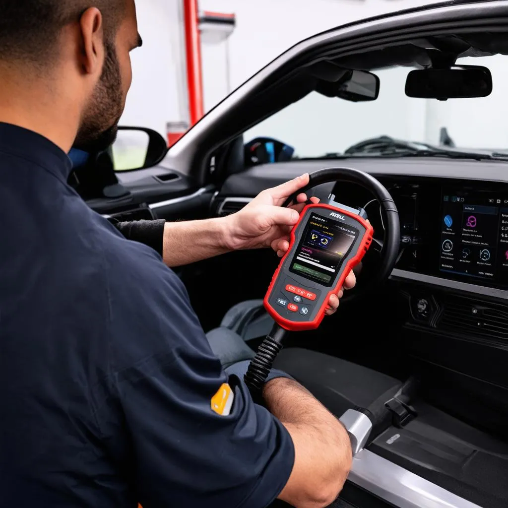 Autel MS906 being used on a car