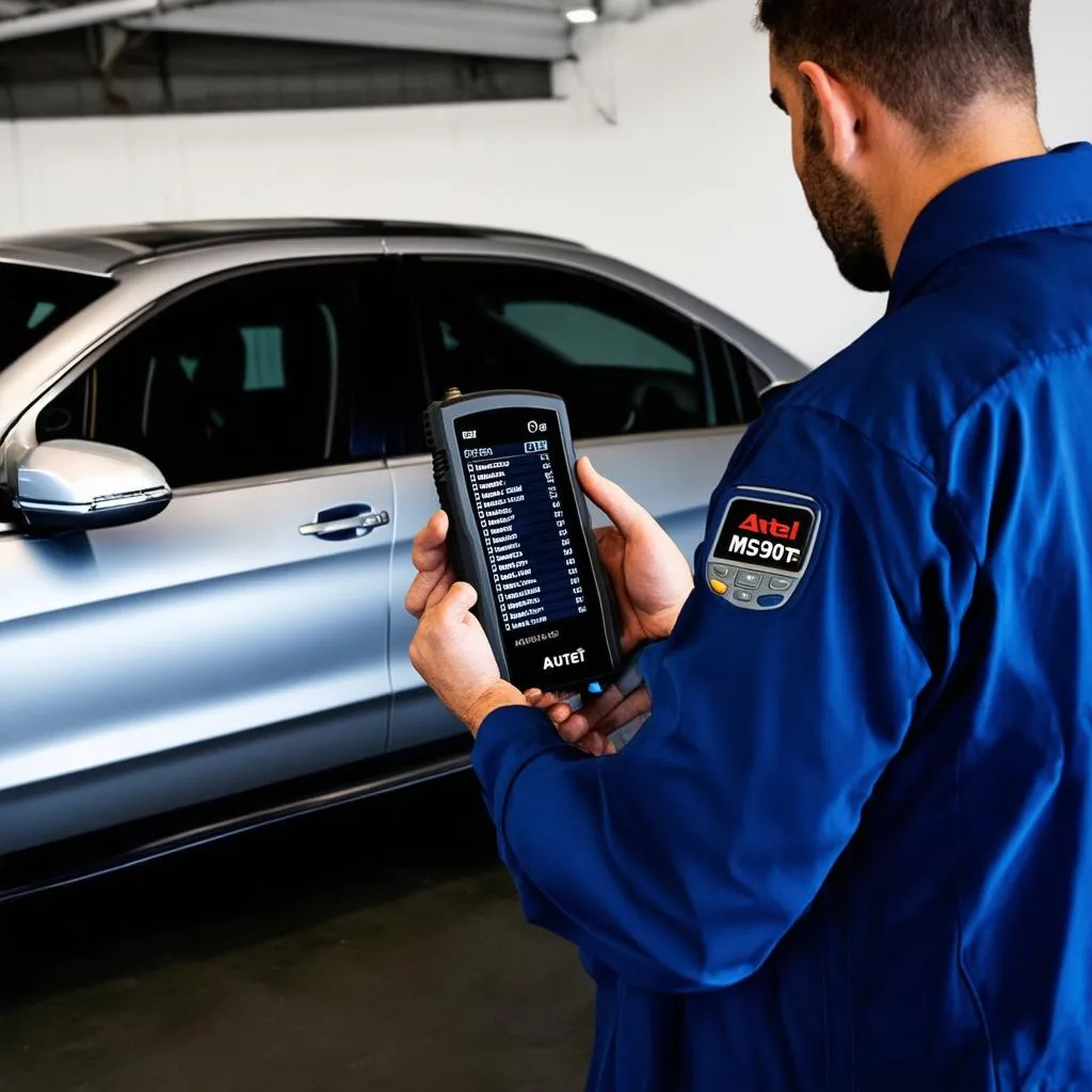 Mechanic using Autel MS908BT