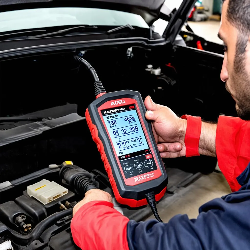 Autel MS908P Maxisys Pro Diagnostic Connected to Car