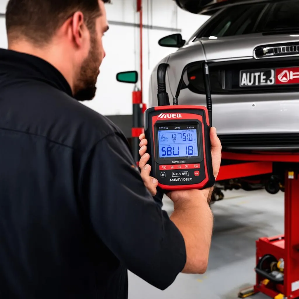 Autel MaxiVideo MV802 being used to diagnose a car's electrical system