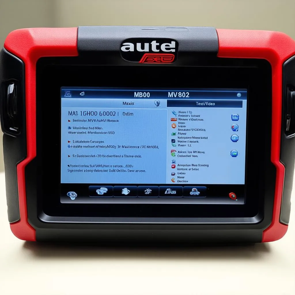 The Autel MaxiVideo MV802's user interface, showing various diagnostic options.