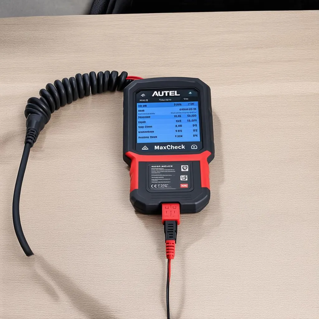 Autel MX808TS plugged into car's OBD-II port