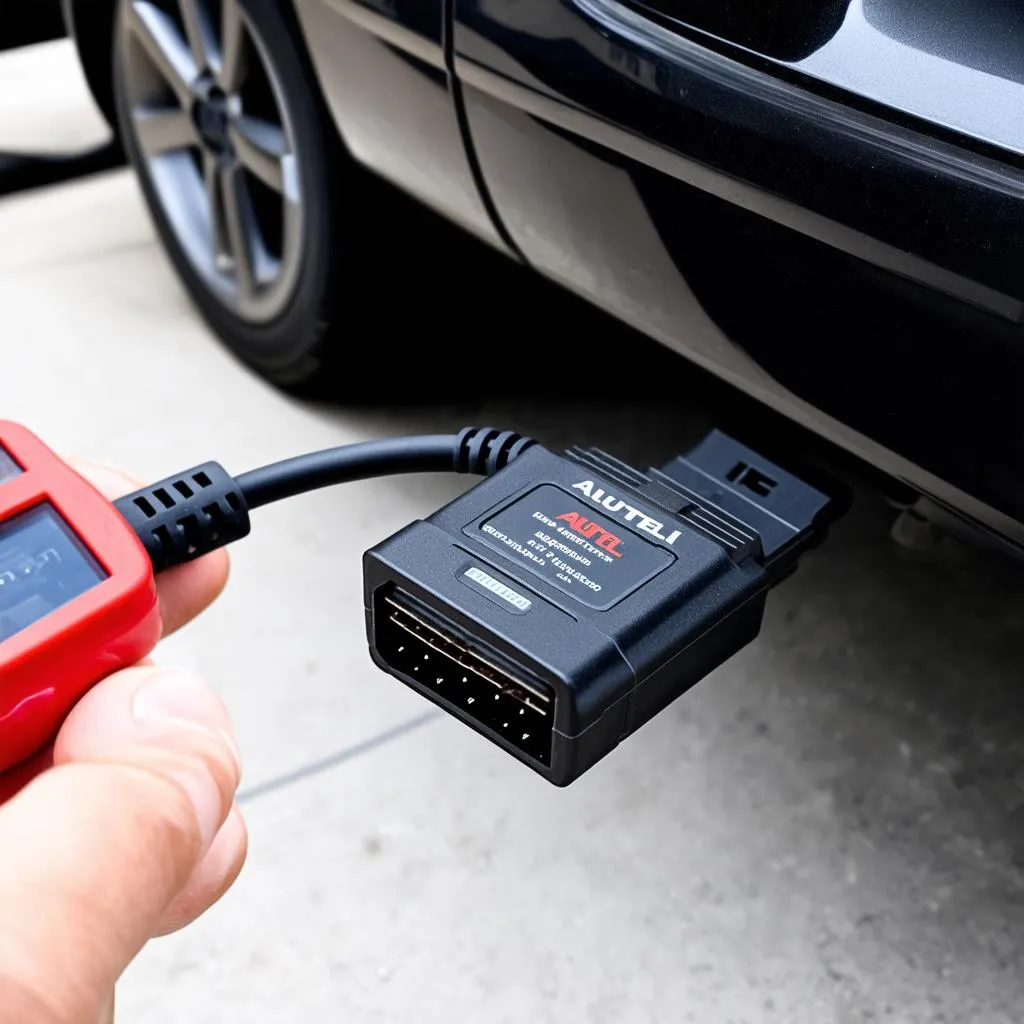 Autel OBD1 adapter connected to a classic vehicle