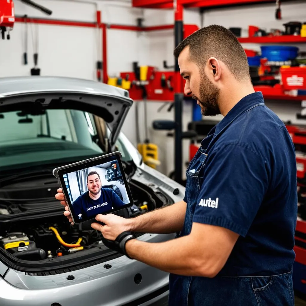 Mechanic Using Autel Remote Expert Box