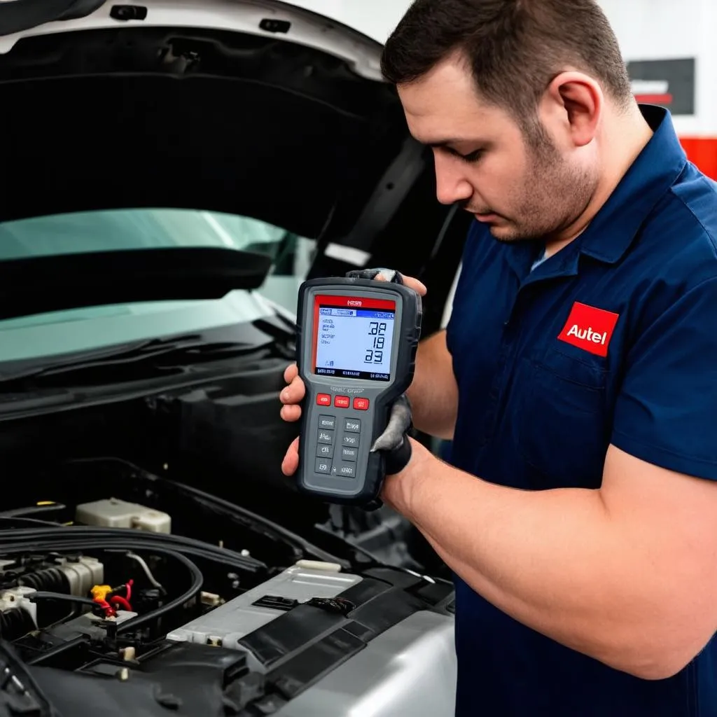 Automotive technician using Autel tools