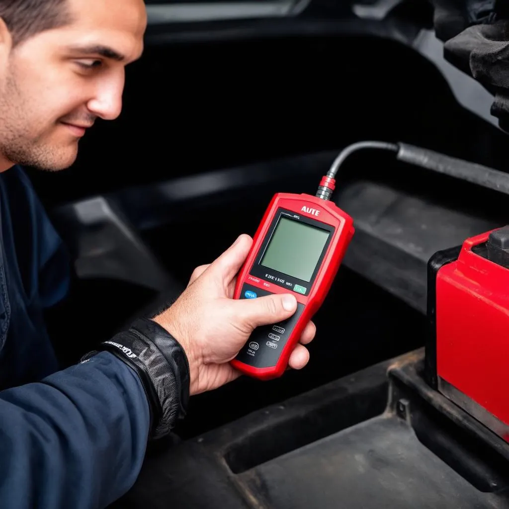 Autel scan tool being used for car repair